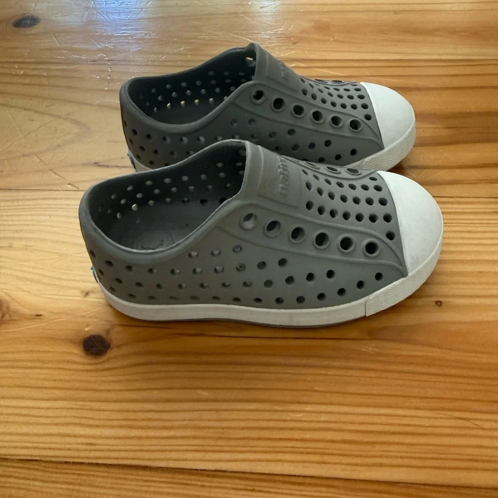 Native Kids Grey Water Slip-On Shoes with White Toe Cap
